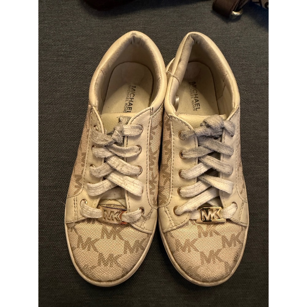 Michael Kors Kids Finola Charm Logo Sneakers Cream Tan Gold MK‎ Size 1 MK10166C